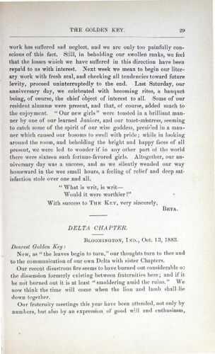 News Letters: Delta Chapter, October 13, 1883 (image)